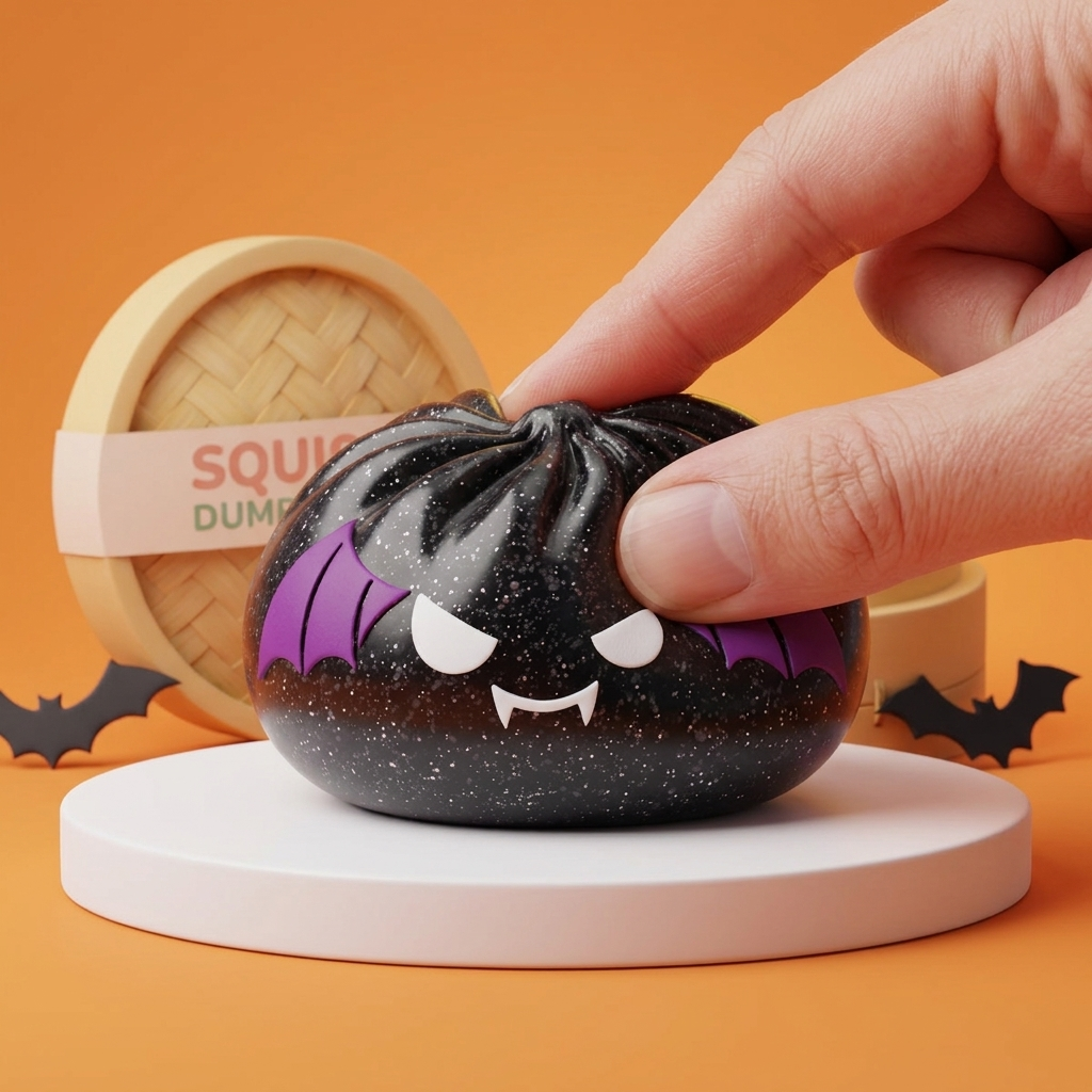Squishy Dumpling Chauve-souris Halloween Glitter pressé dans la main, matière squishy