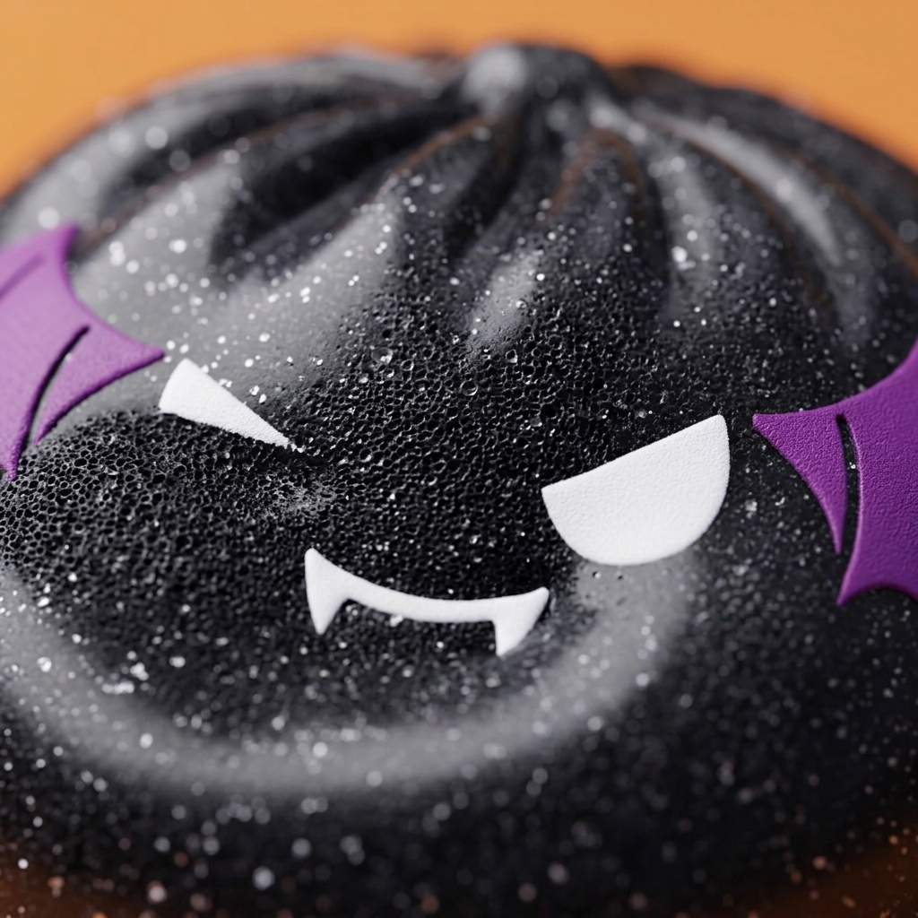 Squishy Dumpling Chauve-souris Halloween Glitter — gros plan macro sur la texture