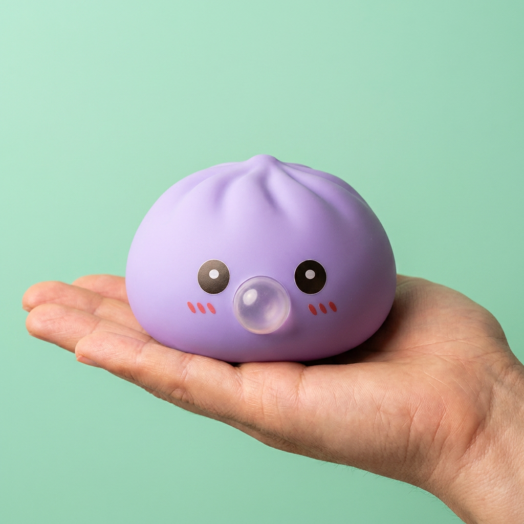 Big Dumpling Squishy Bleu Océan tenu en main, taille réelle
