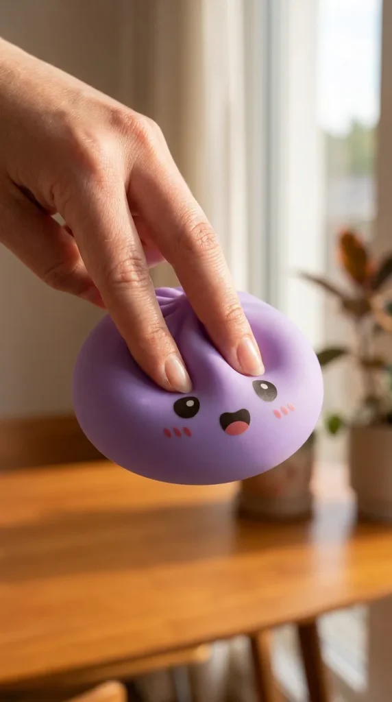 Big Dumpling Squishy Bleu Océan pressé dans la main — effet squishy slow-rise
