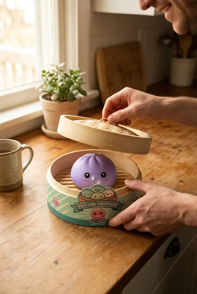 Déballage du Big Dumpling Squishy Bleu Océan — la boîte panier vapeur s'ouvre