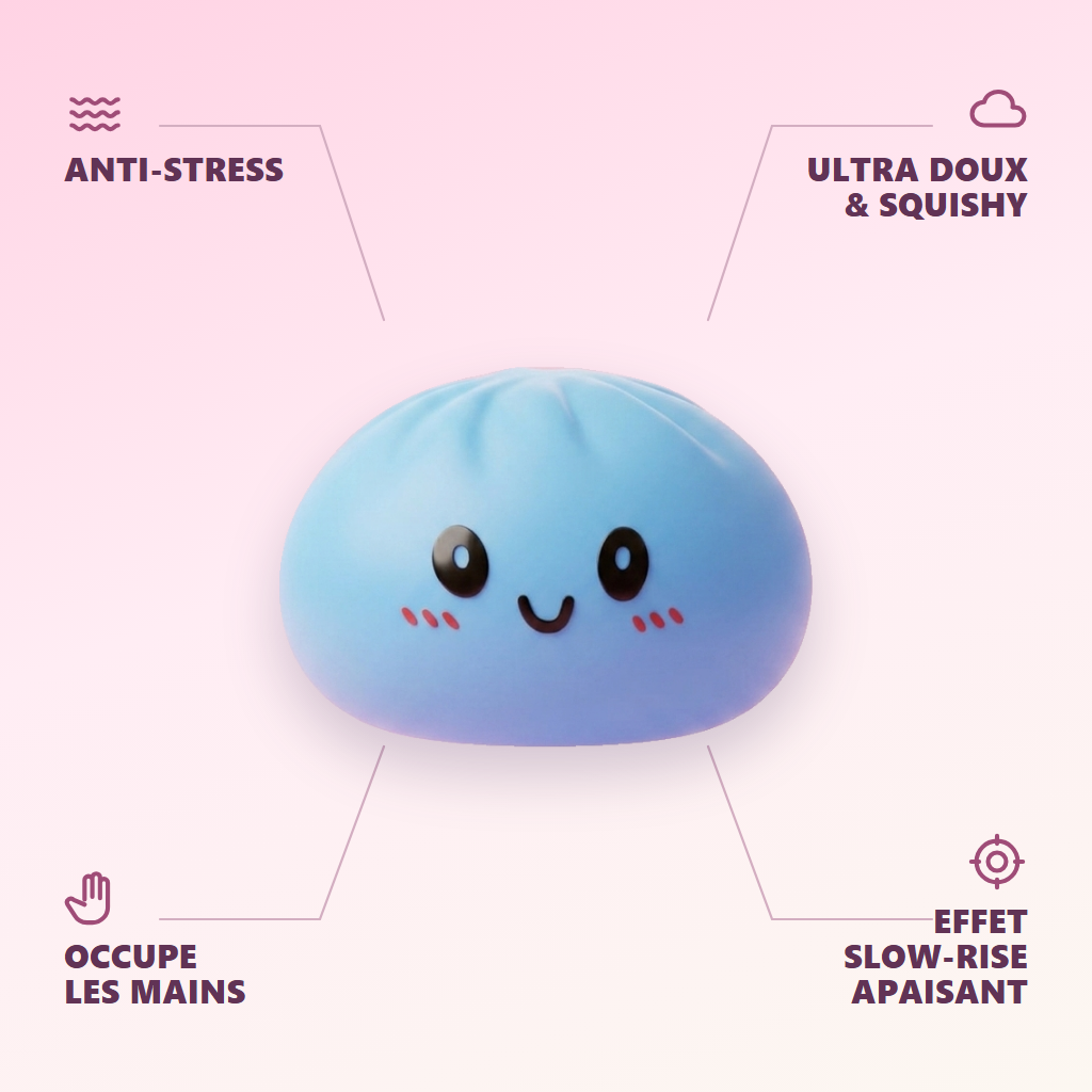 Dumpling Squishy Bleu Océan — anti-stress, ultra doux, effet slow-rise