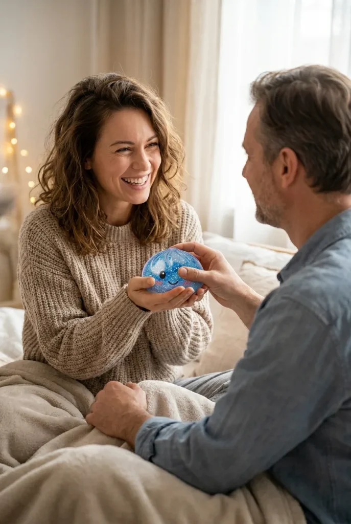 Glitter Dumpling Squishy Bleu Calme offert en cadeau entre deux personnes