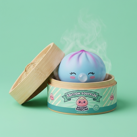 Dumpling Squishy Frost Blue Rare Blow dans sa boîte panier vapeur bambou