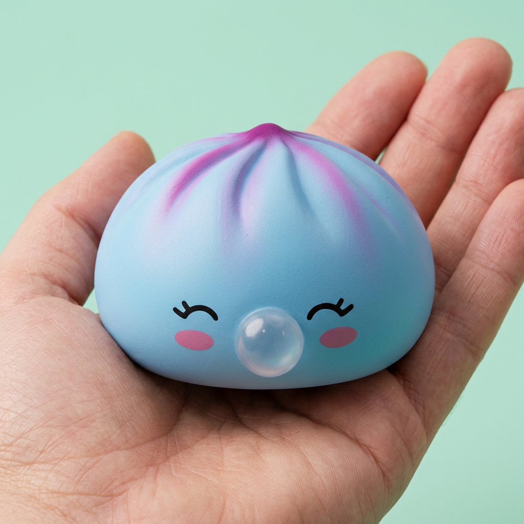 Dumpling Squishy Frost Blue Rare Blow tenu en main, taille réelle