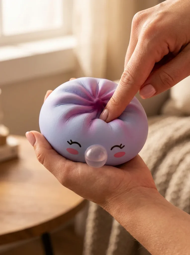 Dumpling Squishy Frost Blue Rare Blow pressé dans la main — effet squishy slow-rise