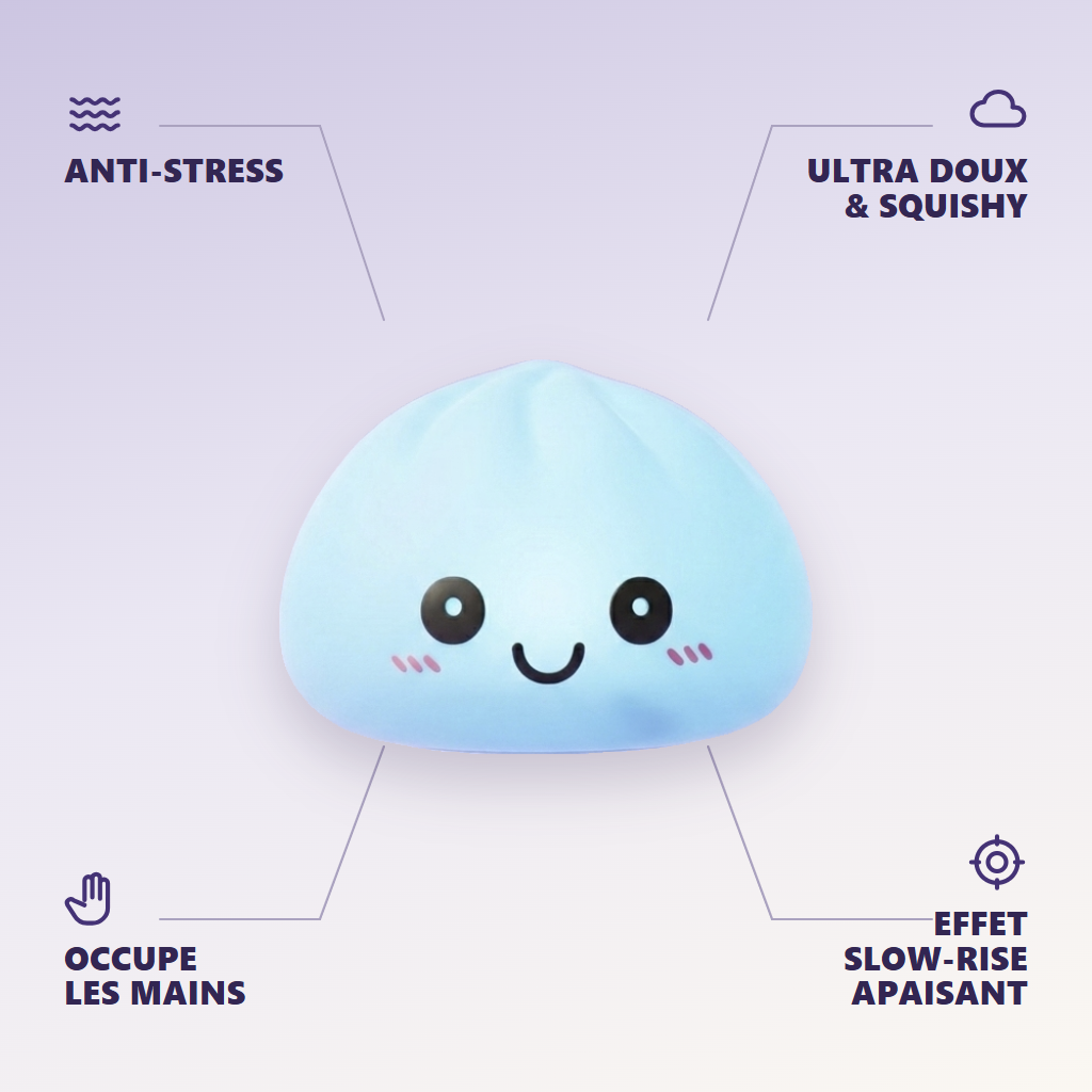 Veilleuse Dumpling Squishy Bleue Aurore — anti-stress, ultra doux, effet slow-rise