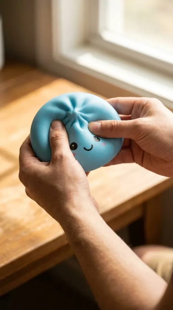 Veilleuse Dumpling Squishy Bleue Aurore pressé dans la main — effet squishy slow-rise