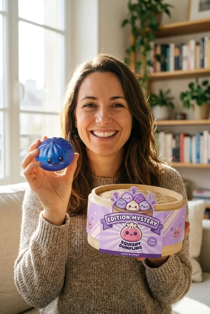 Mystery Dumpling Squishy Charmant Adorable présenté avec sa boîte panier vapeur — photo client