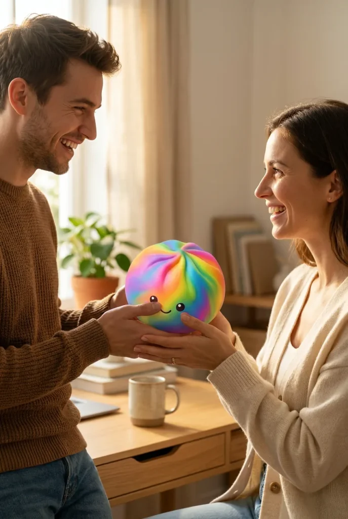 Rainbow Dumpling Squishy Multicolore offert en cadeau entre deux personnes