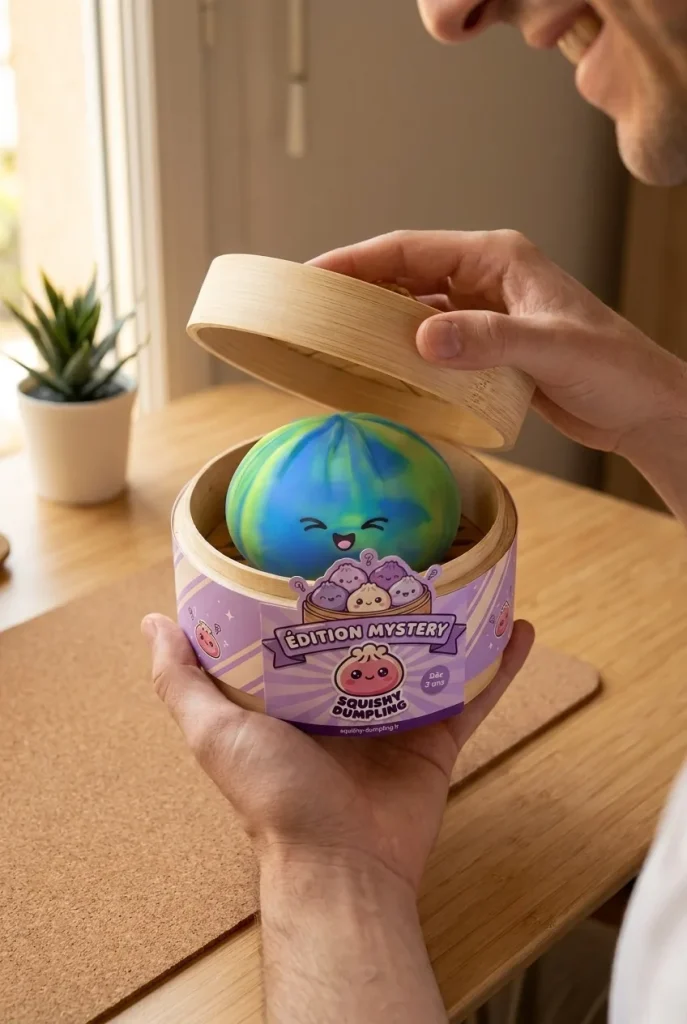 Déballage du Rainbow Dumpling Squishy Multicolore — la boîte panier vapeur s'ouvre