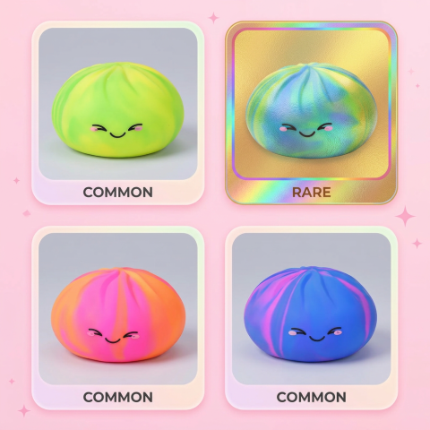 Rainbow Dumpling Squishy Multicolore — carte des raretés (commun, rare, ultra rare)