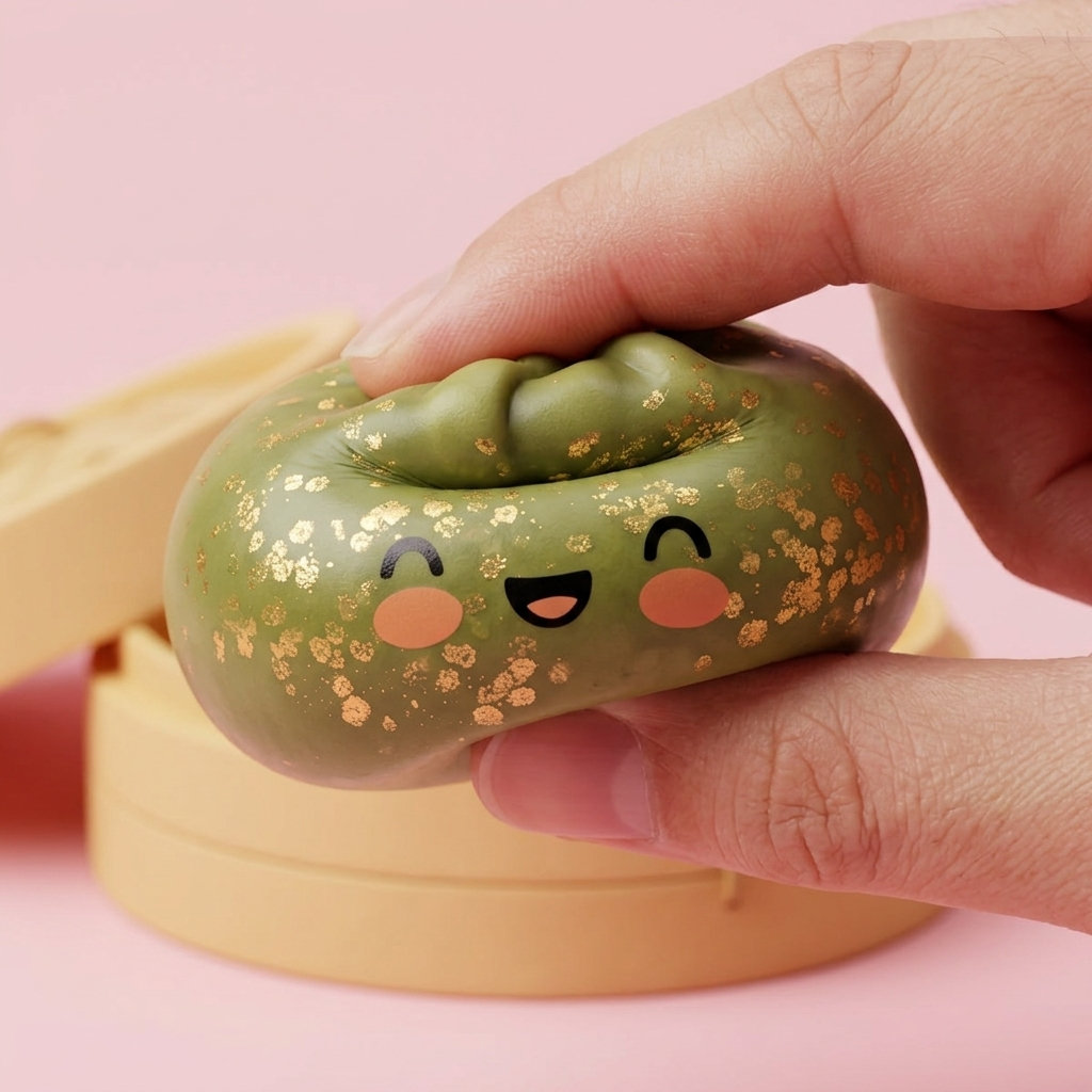 Dumpling Squishy Vert Émeraude Glitter — effet slow-rise, la mousse regonfle