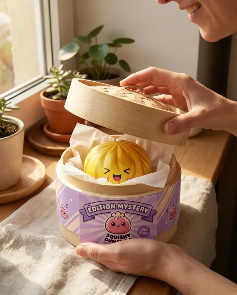 Déballage du Dumpling Squishy Bun Mystère Moelleux — la boîte panier vapeur s'ouvre