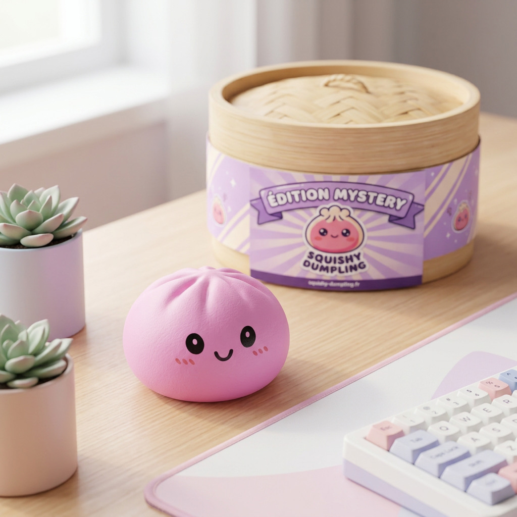 Squishy Dumpling Mystery Box Surprise en ambiance sur un bureau