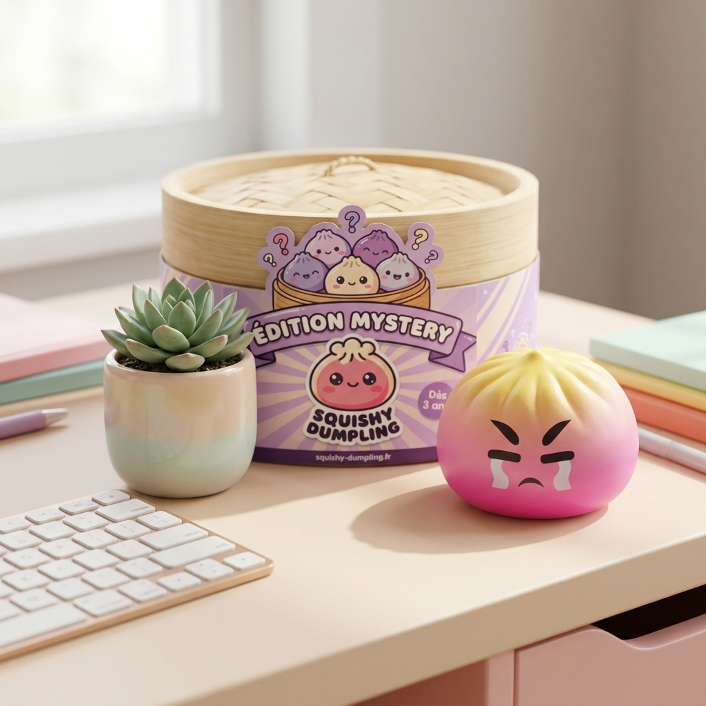 Dumpling Squishy Mystery Bun Fidget Surprise en ambiance sur un bureau