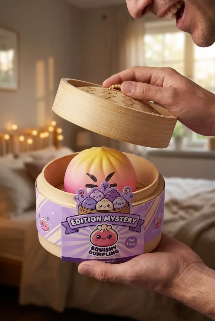 Déballage du Dumpling Squishy Mystery Bun Fidget Surprise — la boîte panier vapeur s'ouvre