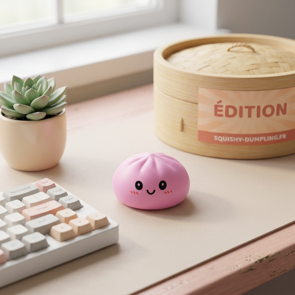 Dumpling Squishy Collection Lot De 6 en ambiance sur un bureau