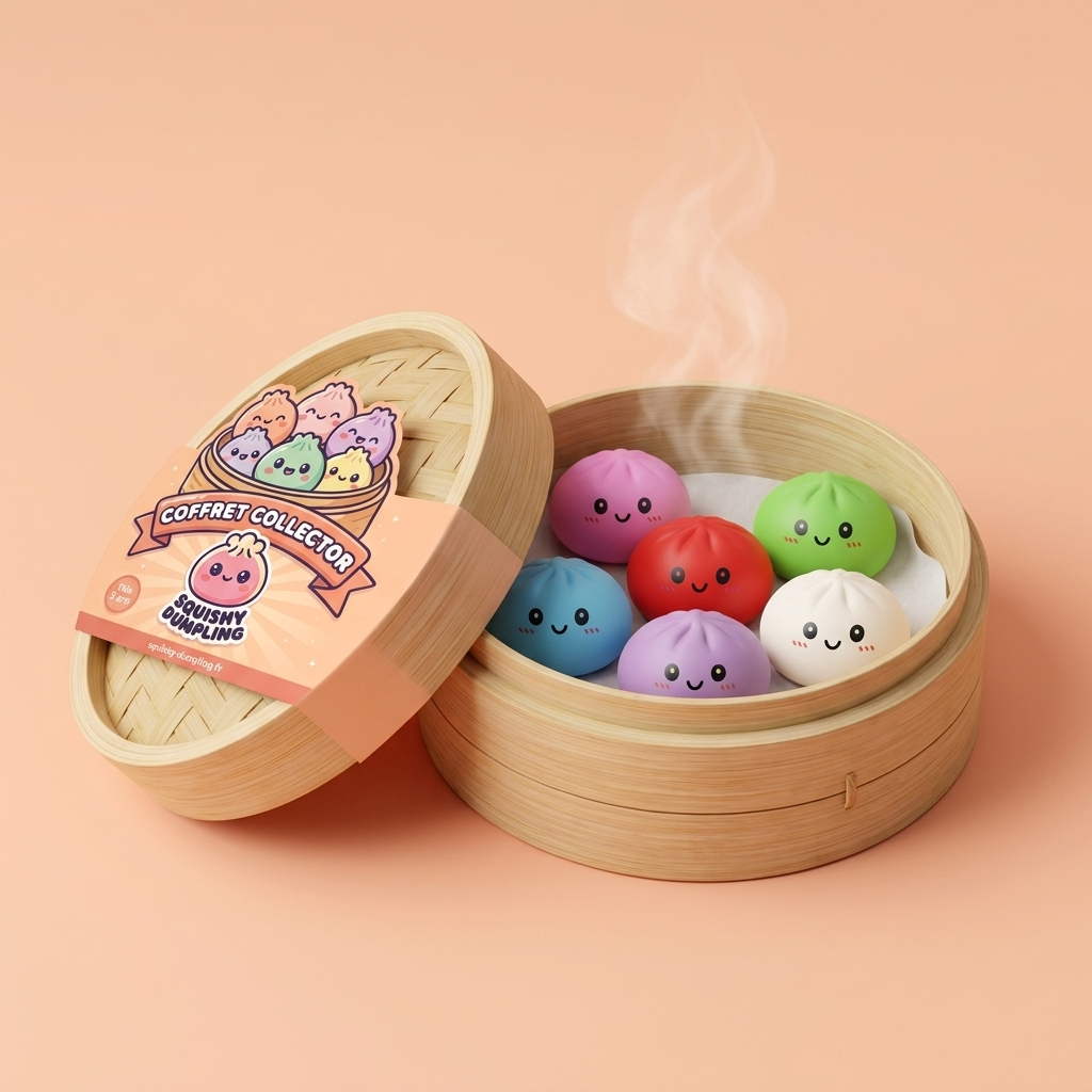 Dumpling Squishy Collection Lot De 6 dans sa boîte panier vapeur bambou