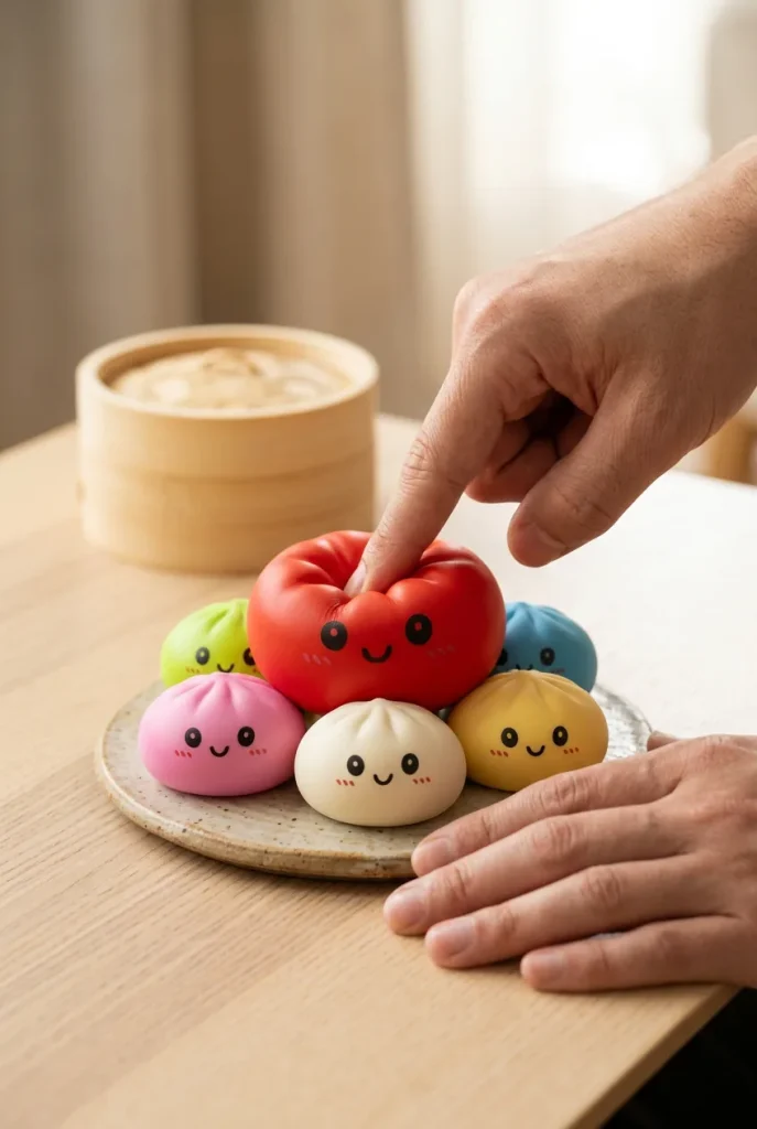 Dumpling Squishy Collection Lot De 6 pressé dans la main — effet squishy slow-rise