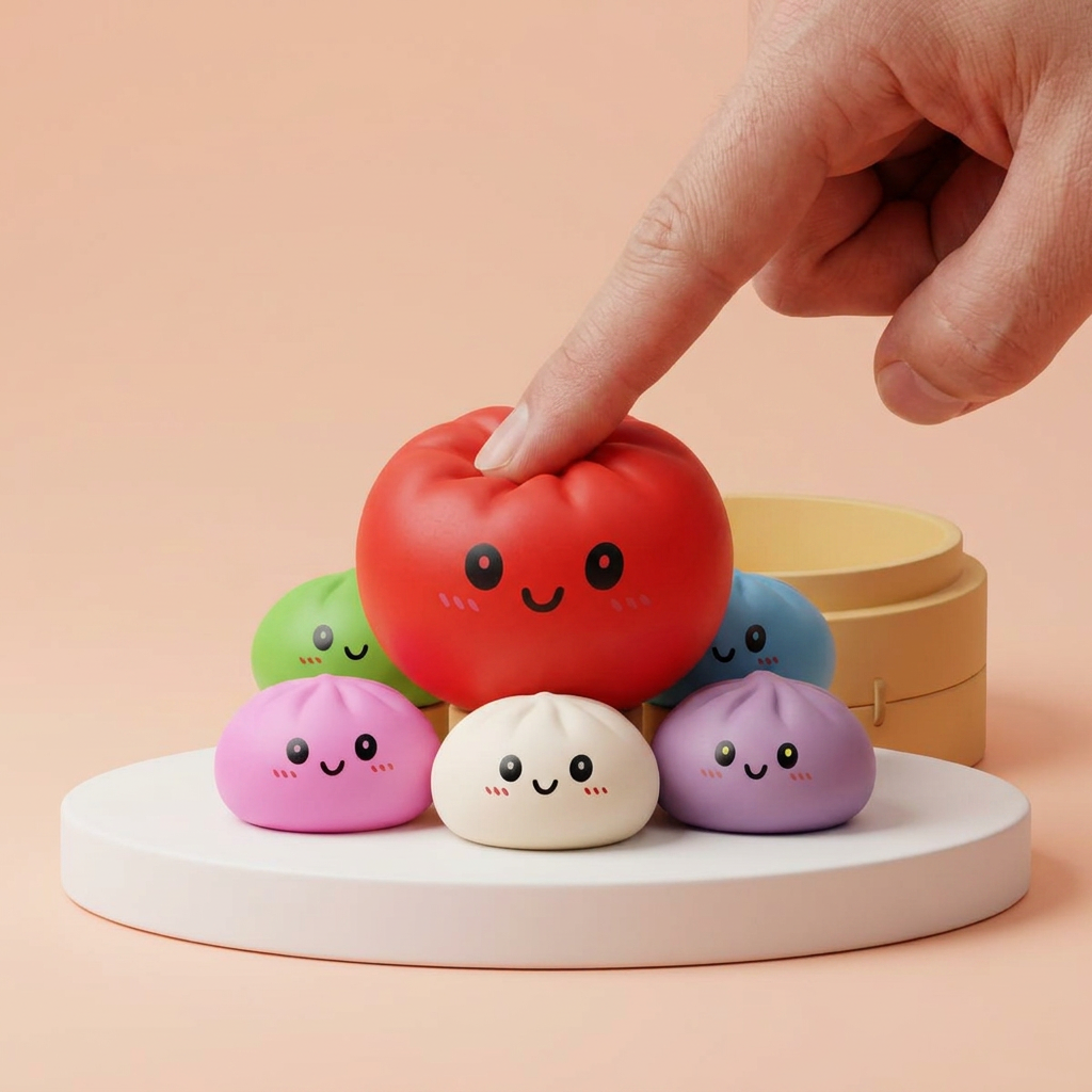 Dumpling Squishy Collection Lot De 6 pressé dans la main, matière squishy