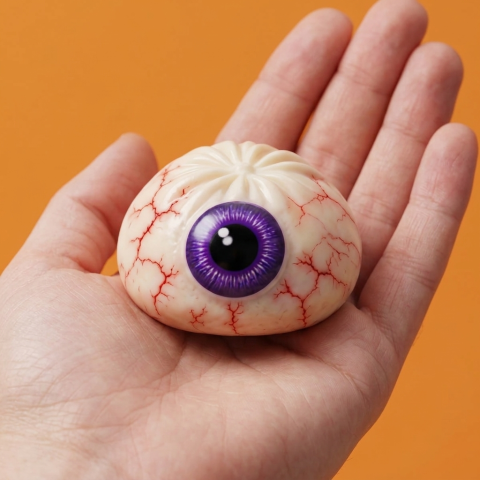 Squishy Dumpling Œil Halloween Effrayant tenu en main, taille réelle