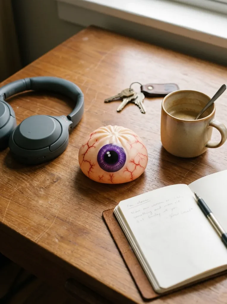 Squishy Dumpling Œil Halloween Effrayant posé sur un bureau, dans le quotidien