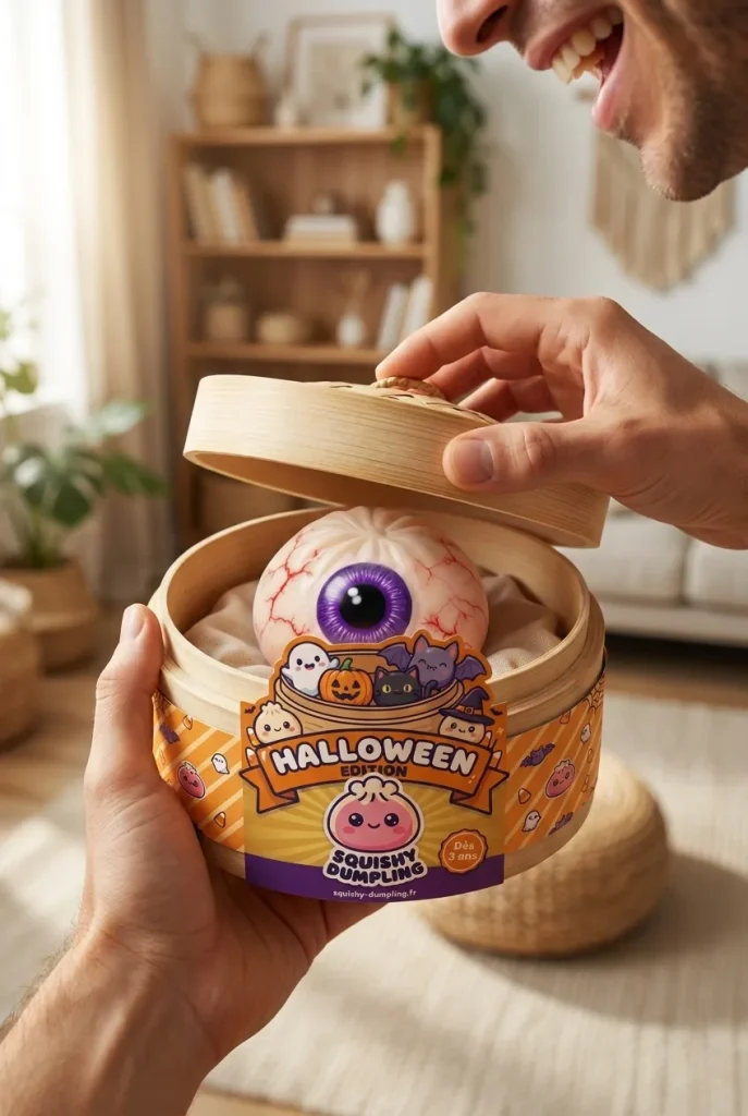 Déballage du Squishy Dumpling Œil Halloween Effrayant — la boîte panier vapeur s'ouvre