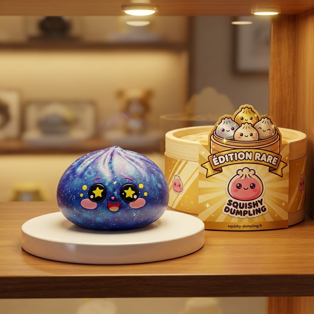 Galaxy Dumpling Squishy Cosmique Étoilé en ambiance sur un bureau
