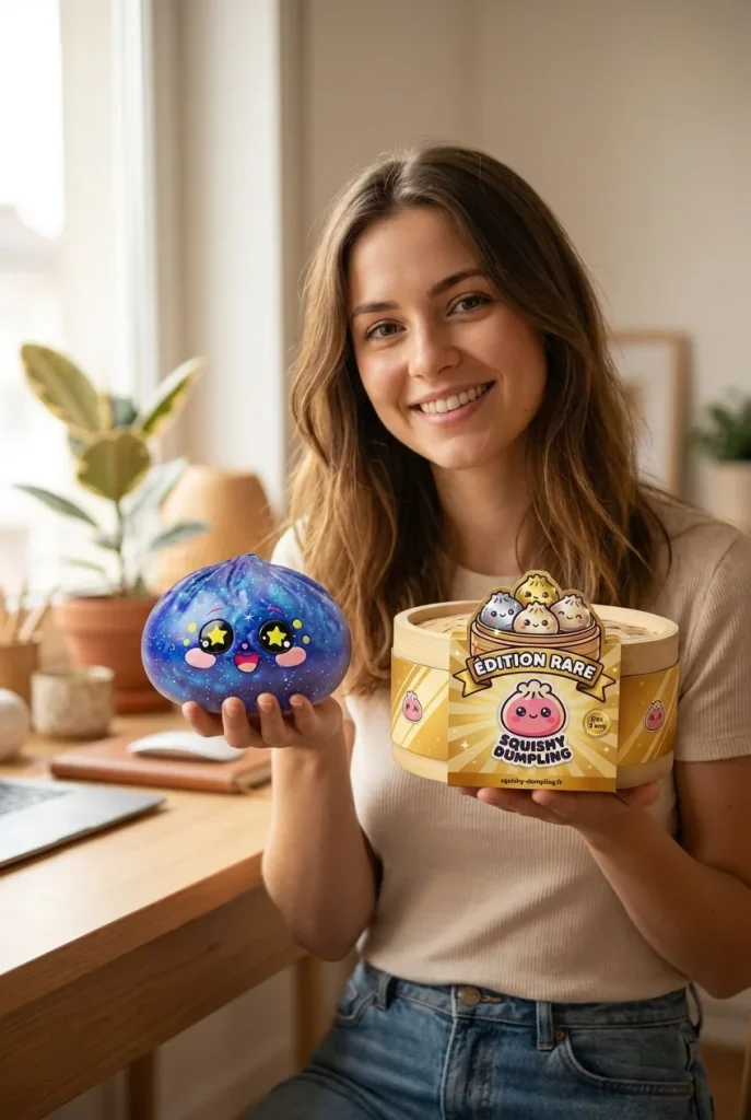 Galaxy Dumpling Squishy Cosmique Étoilé présenté avec sa boîte panier vapeur — photo client