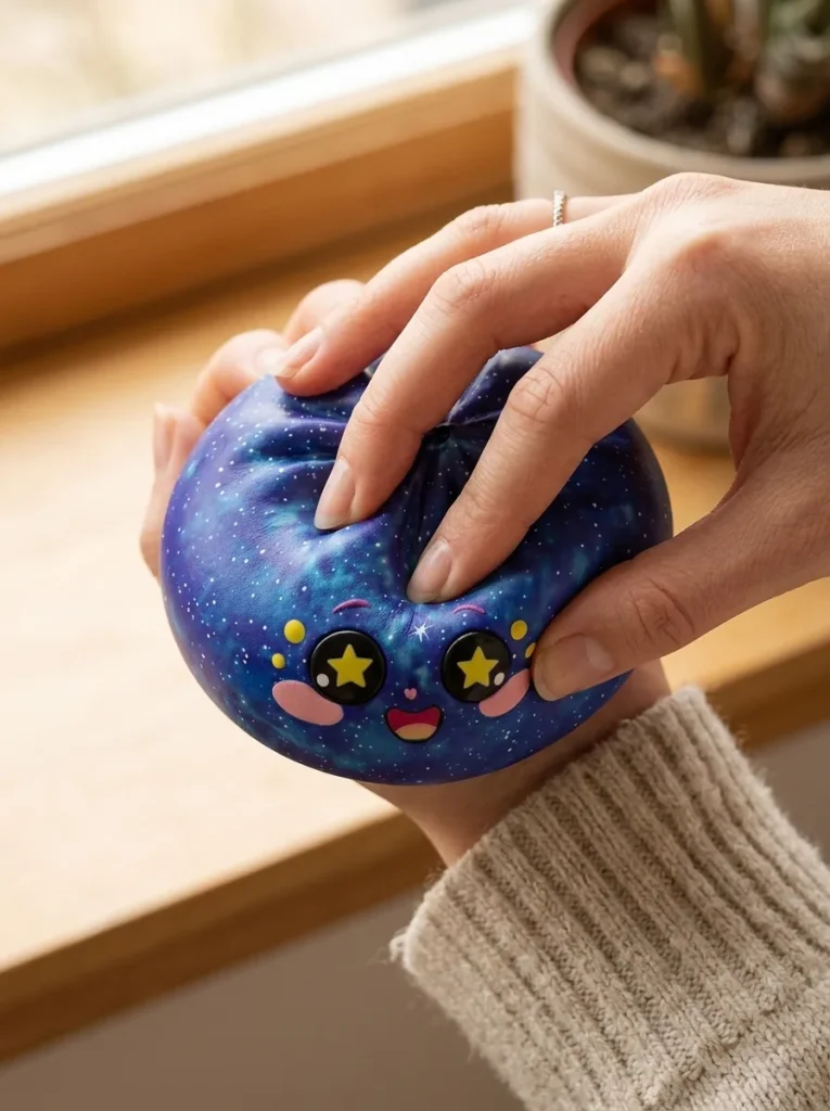 Galaxy Dumpling Squishy Cosmique Étoilé pressé dans la main — effet squishy slow-rise