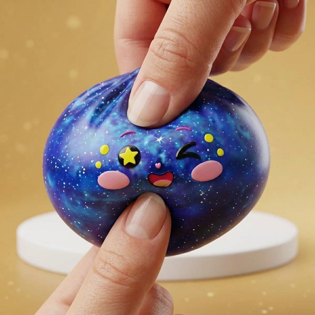 Galaxy Dumpling Squishy Cosmique Étoilé — effet slow-rise, la mousse regonfle