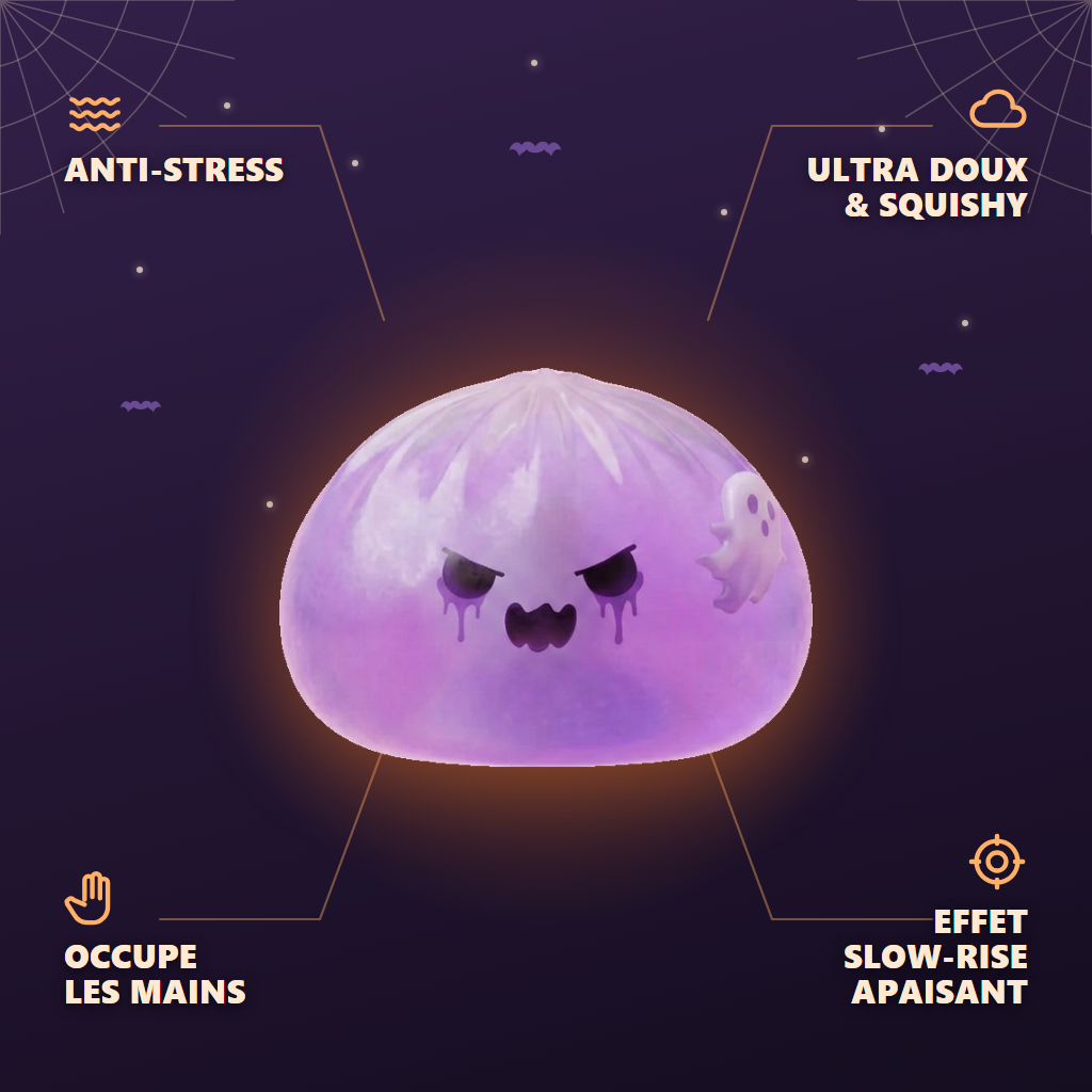 Squishy Dumpling Fantôme Boo — anti-stress, ultra doux, effet slow-rise