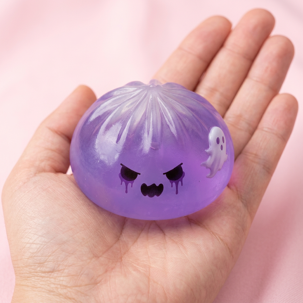 Squishy Dumpling Fantôme Boo tenu en main, taille réelle