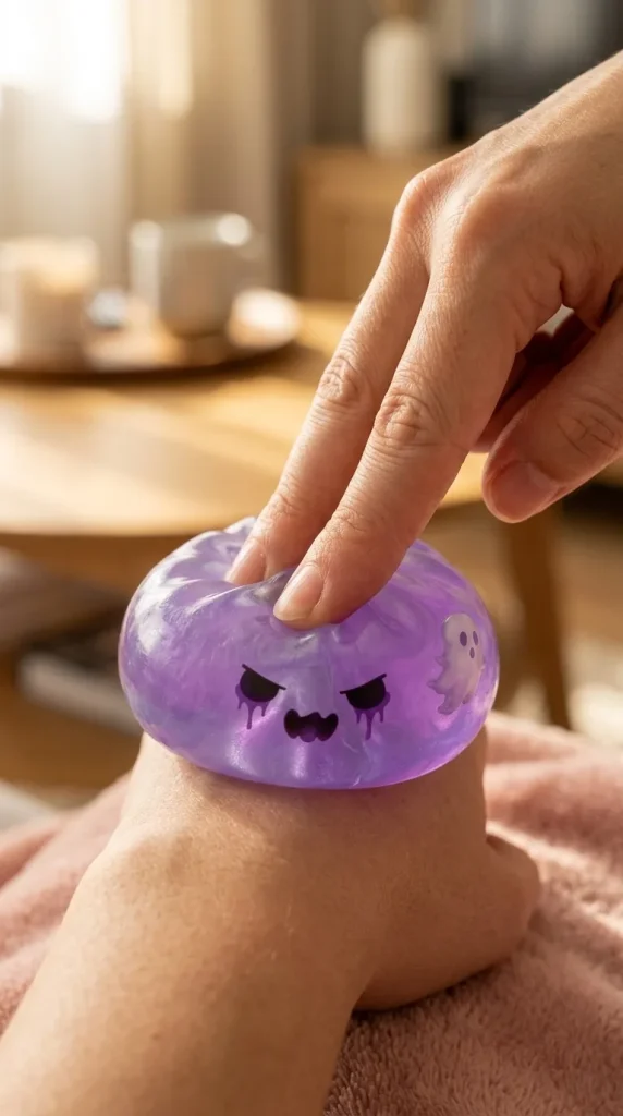 Squishy Dumpling Fantôme Boo pressé dans la main — effet squishy slow-rise