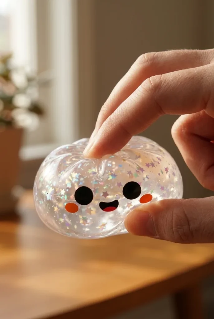 Squishy Dumpling Fantôme Glitter Halloween pressé dans la main — effet squishy slow-rise