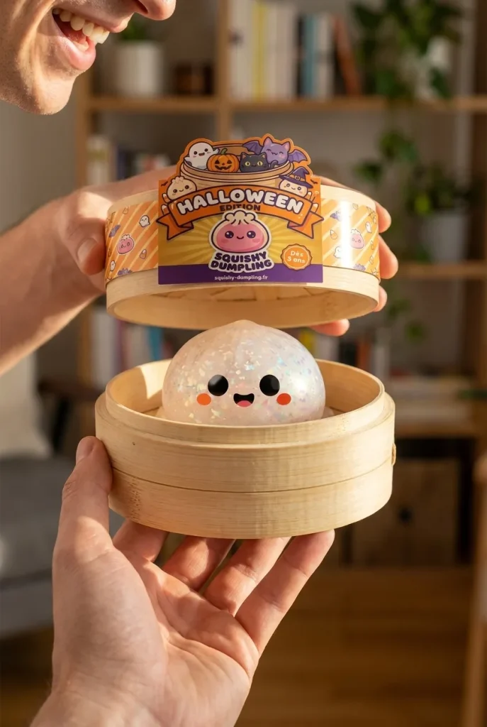 Déballage du Squishy Dumpling Fantôme Glitter Halloween — la boîte panier vapeur s'ouvre