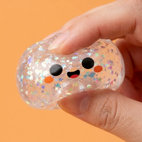 Squishy Dumpling Fantôme Glitter Halloween — effet slow-rise, la mousse regonfle