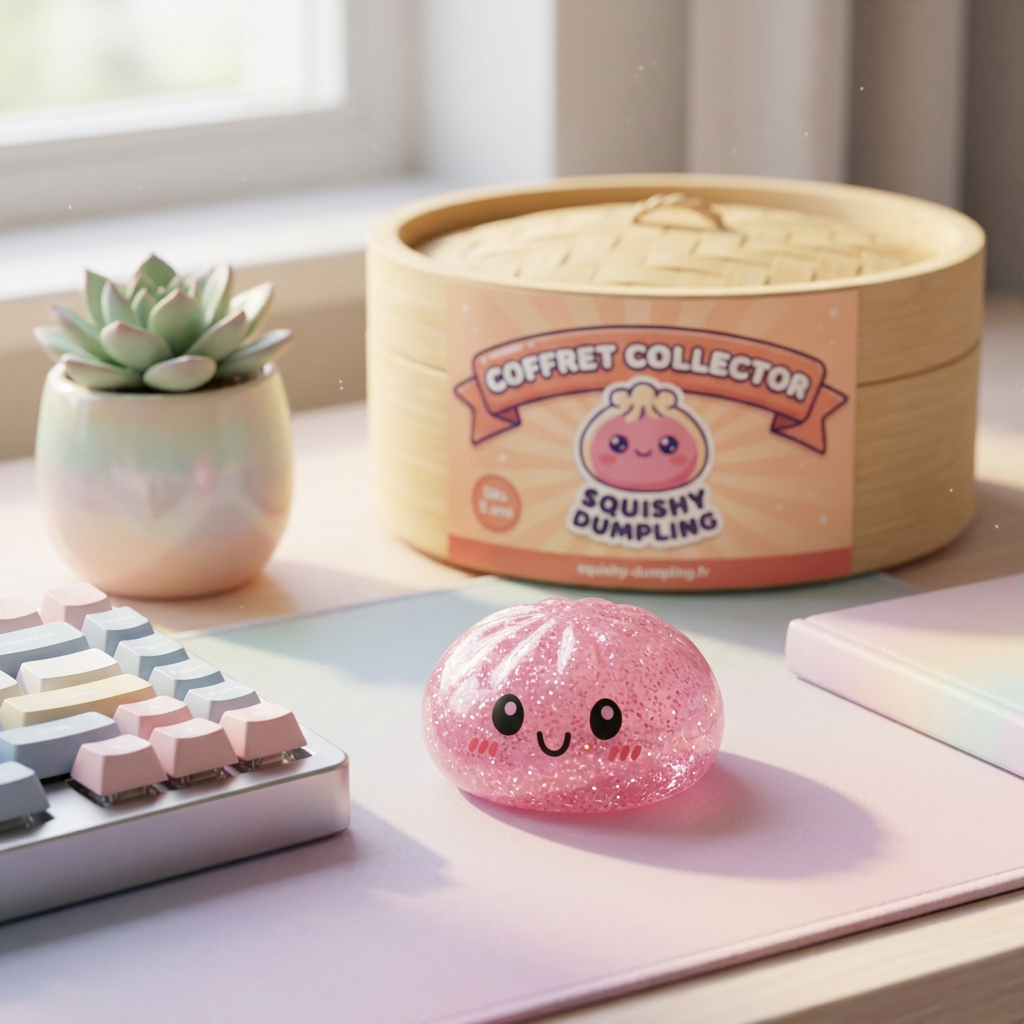 Glitter Dumpling Squishy Set De 6 en ambiance sur un bureau