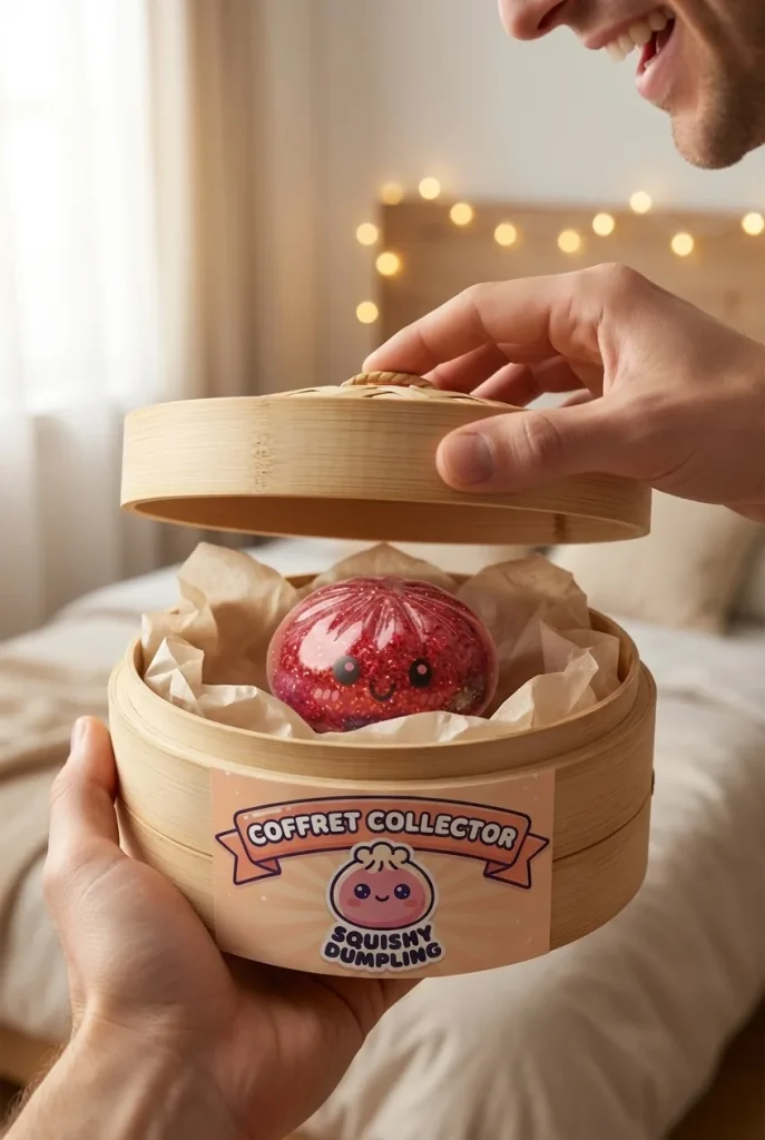 Déballage du Glitter Dumpling Squishy Set De 6 — la boîte panier vapeur s'ouvre