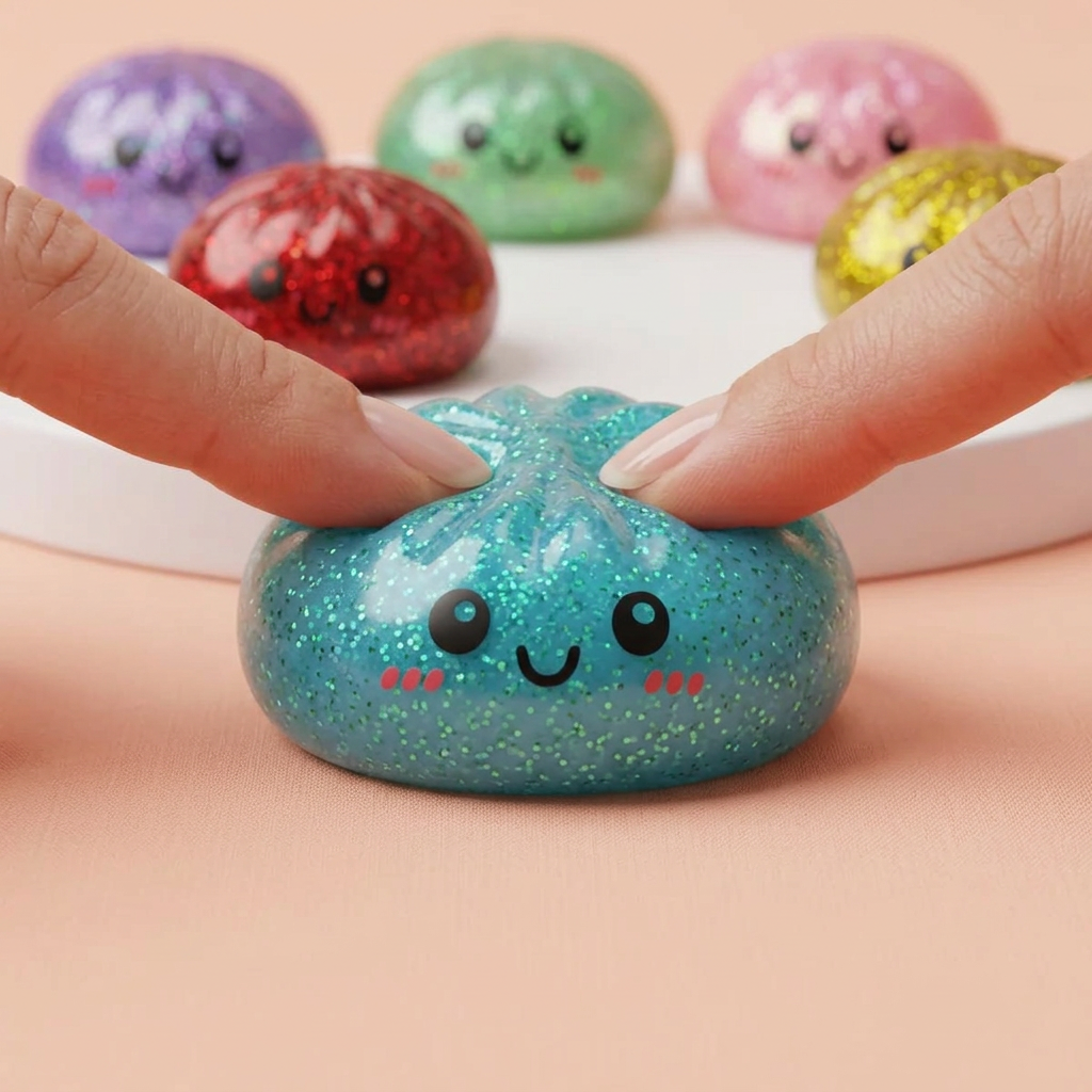 Glitter Dumpling Squishy Set De 6 pressé dans la main, matière squishy