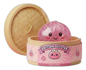 Glitter & Paillettes — squishy dumpling dans sa boîte panier vapeur façon bambou