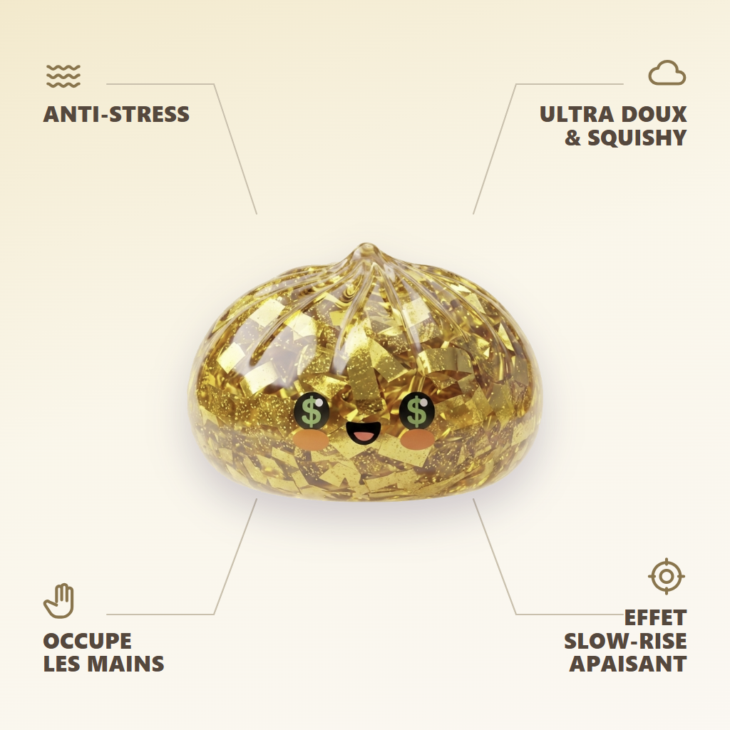 Gold Dumpling Squishy Édition Rare — anti-stress, ultra doux, effet slow-rise