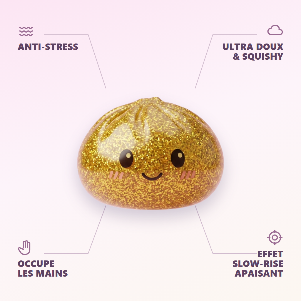 Glitter Dumpling Squishy Or Luxueux — anti-stress, ultra doux, effet slow-rise