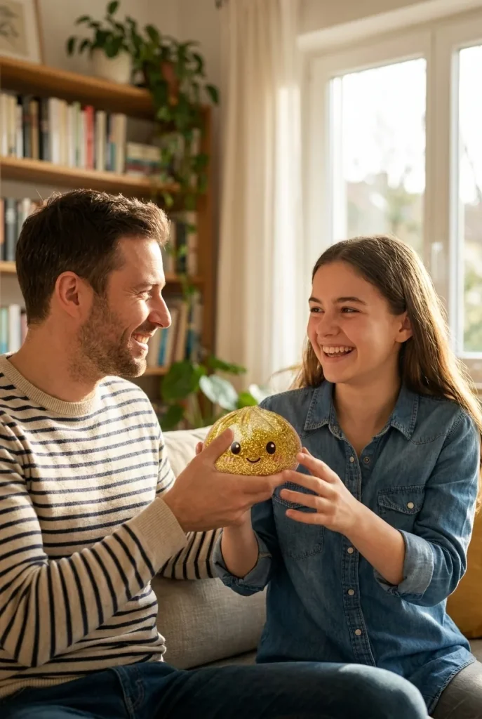 Glitter Dumpling Squishy Or Luxueux offert en cadeau entre deux personnes