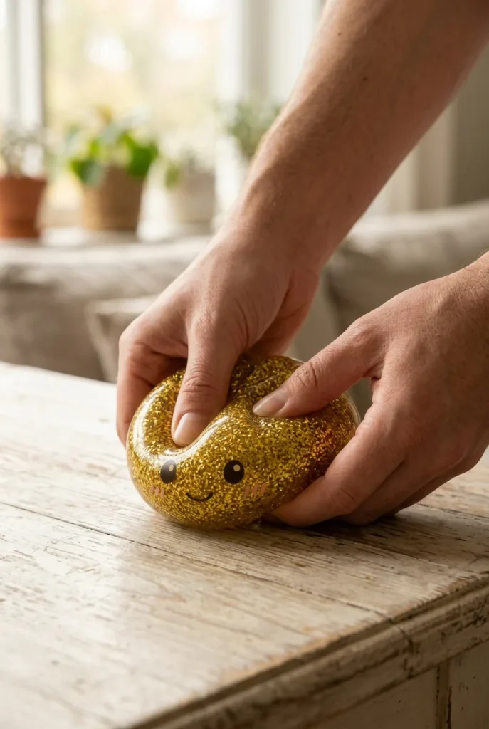 Glitter Dumpling Squishy Or Luxueux pressé dans la main — effet squishy slow-rise