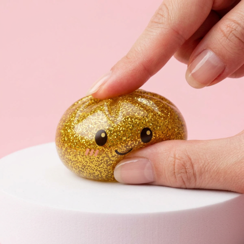 Glitter Dumpling Squishy Or Luxueux pressé dans la main, matière squishy