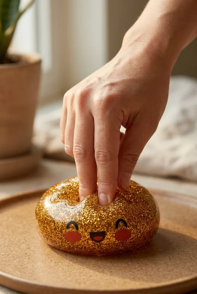 Dumpling Squishy Glitter Or Unique Trésor pressé dans la main — effet squishy slow-rise