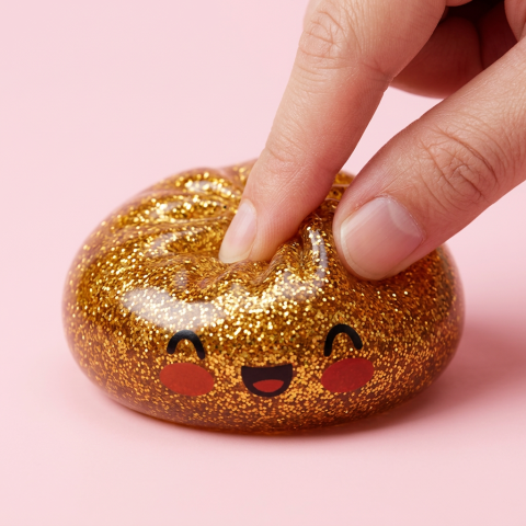 Dumpling Squishy Glitter Or Unique Trésor pressé dans la main, matière squishy