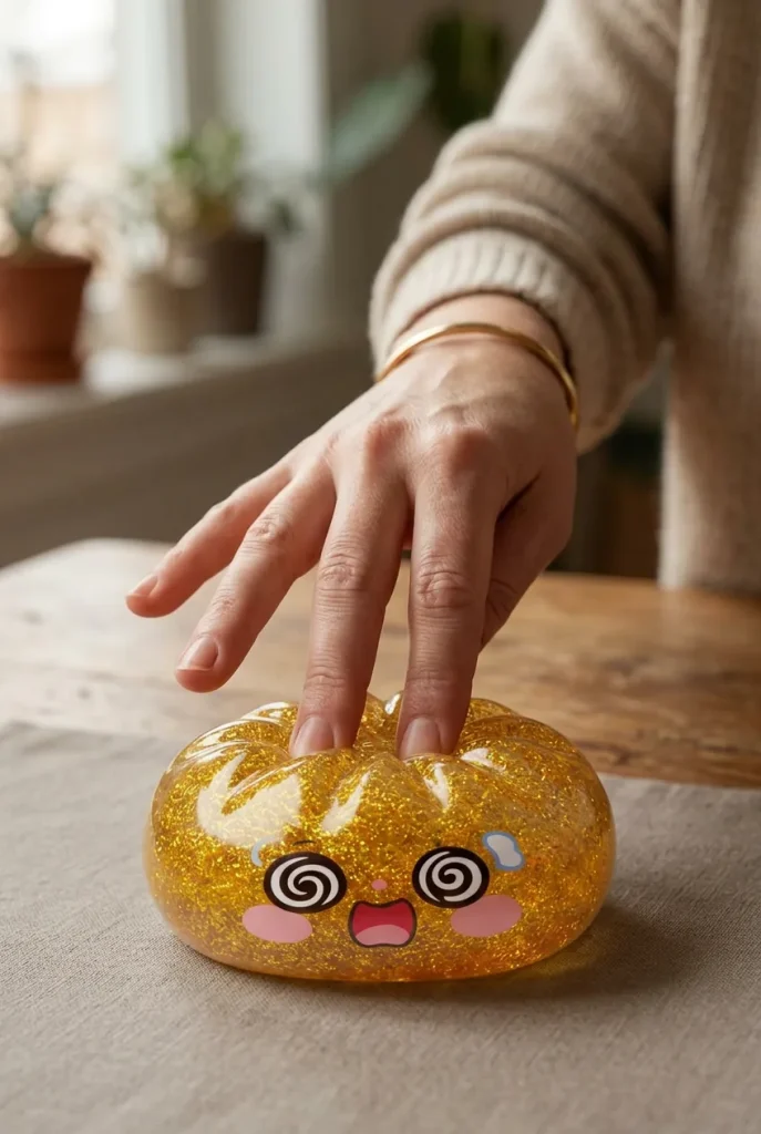 Gold Dumpling Squishy Doré Chance pressé dans la main — effet squishy slow-rise